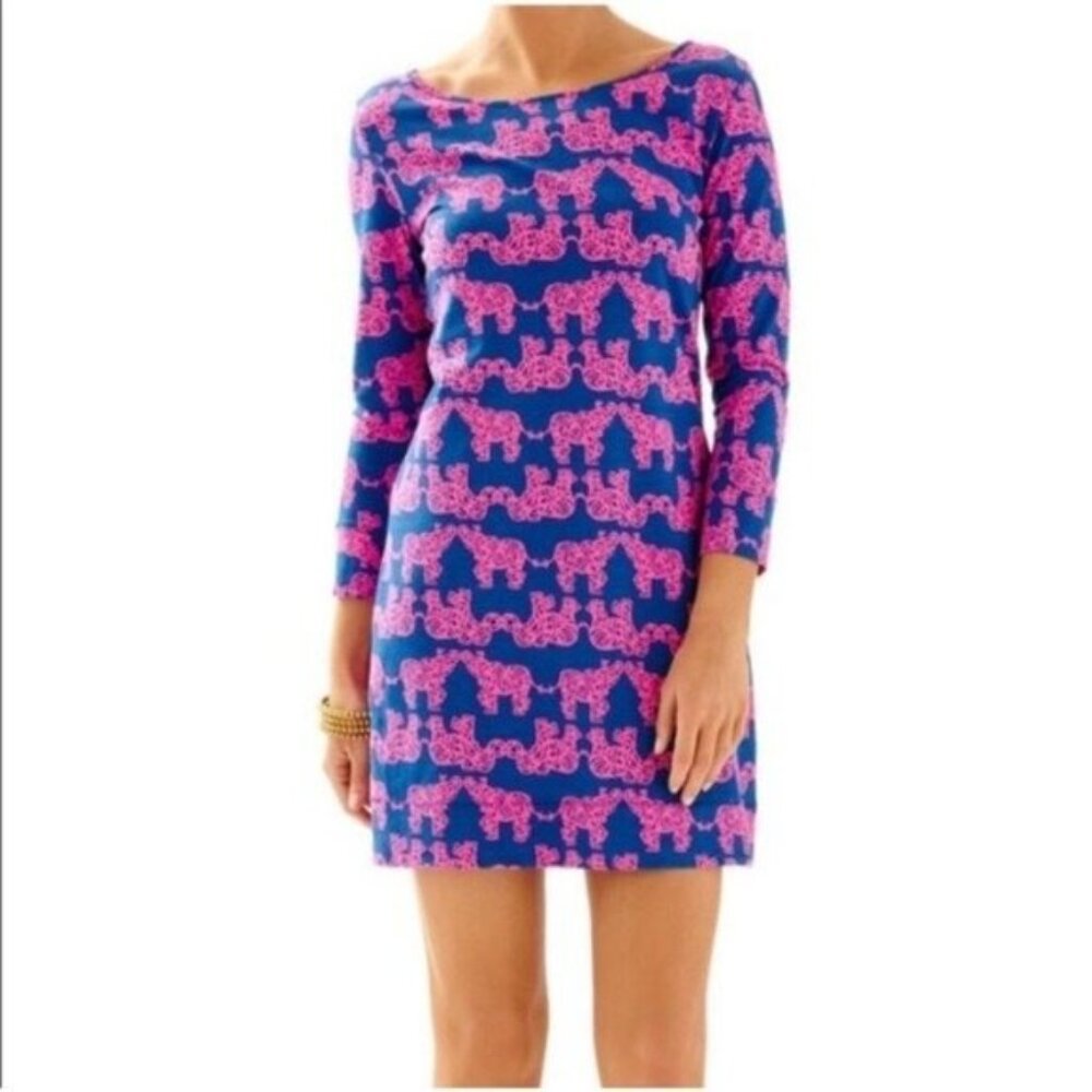 Lilly Pulitzer Elephant Marlow Shirt Dress in Blue and Pink